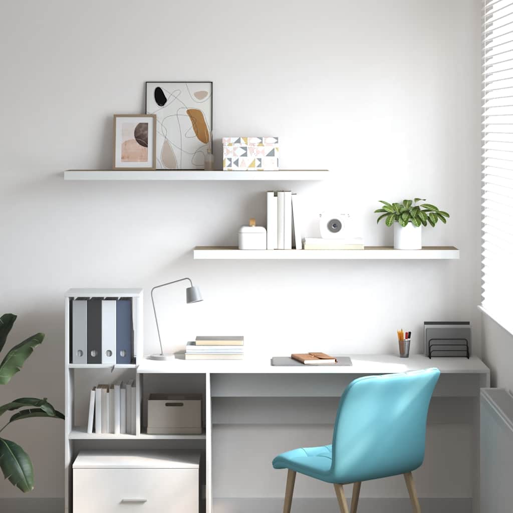 Prateleiras parede 2 pcs 120x23,5x3,8 cm MDF carvalho e branco
