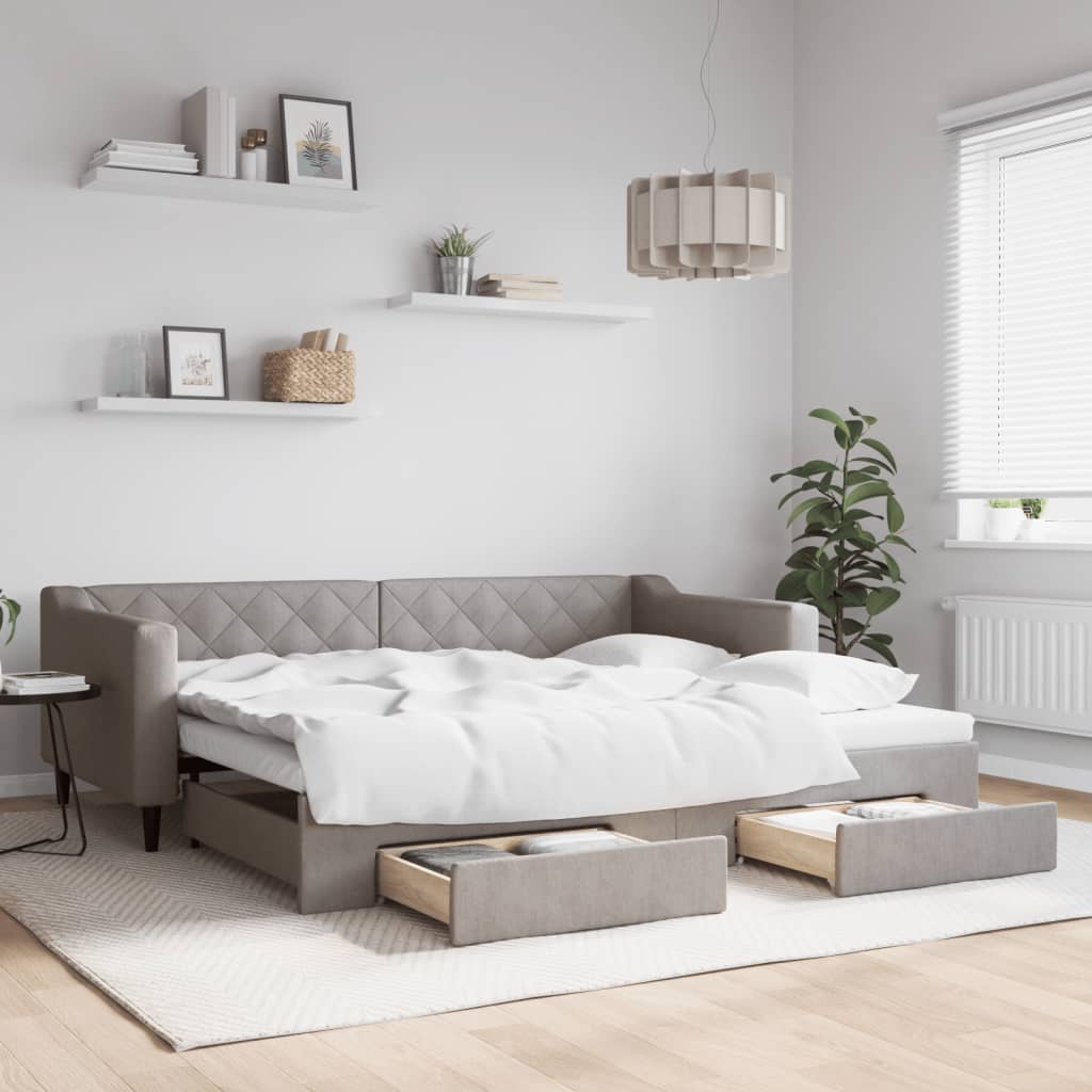 Sofá-cama c/ gavetão/gavetas 90x200 cm tecido cinza-acastanhado