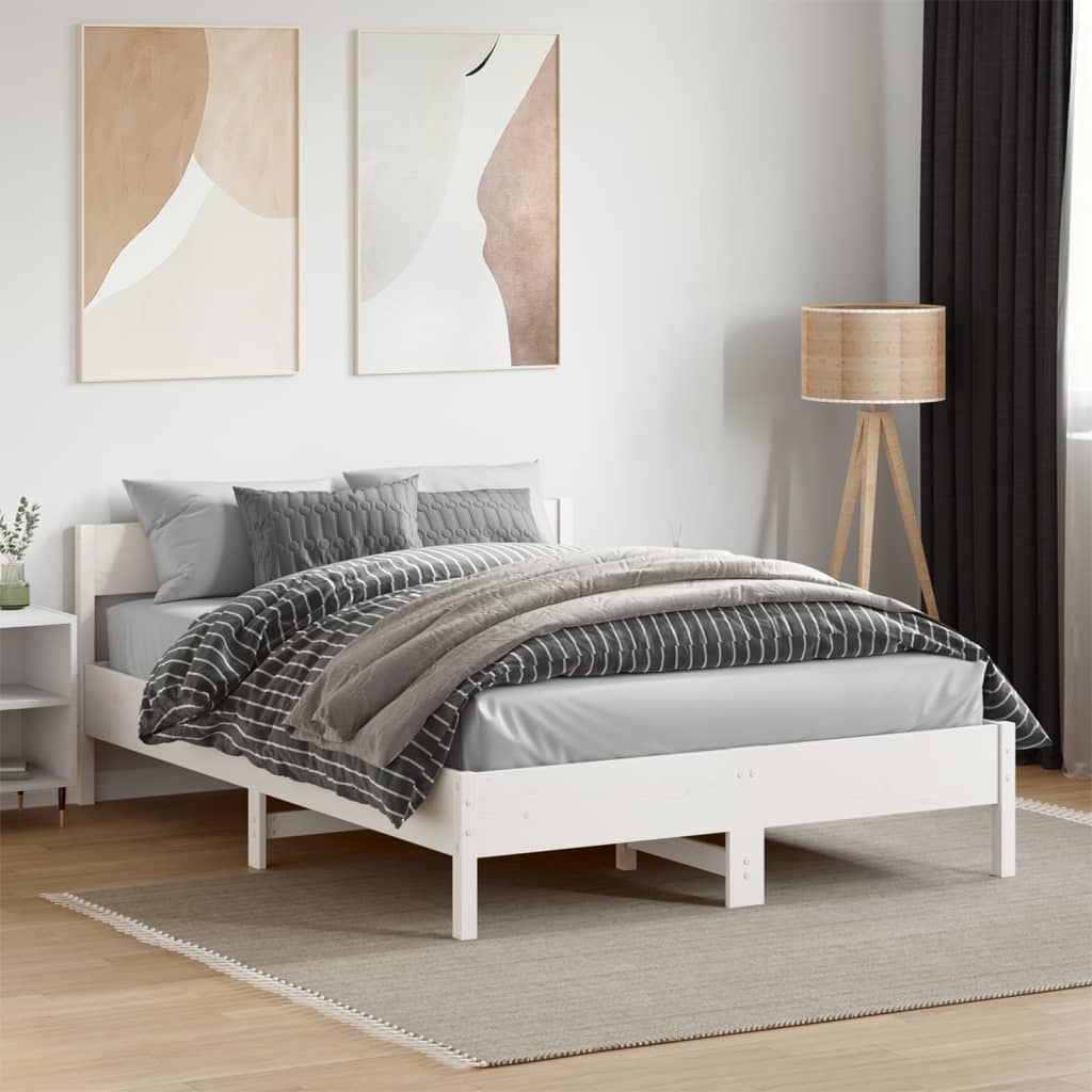 Cama sem colchão 135x190 cm madeira de pinho maciça branco