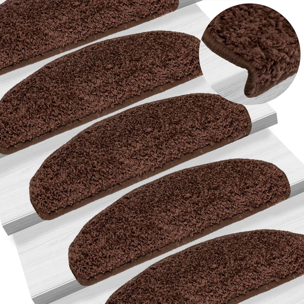 Tapetes de escada 10 peças 65x21x4 cm marrom semicircular grande