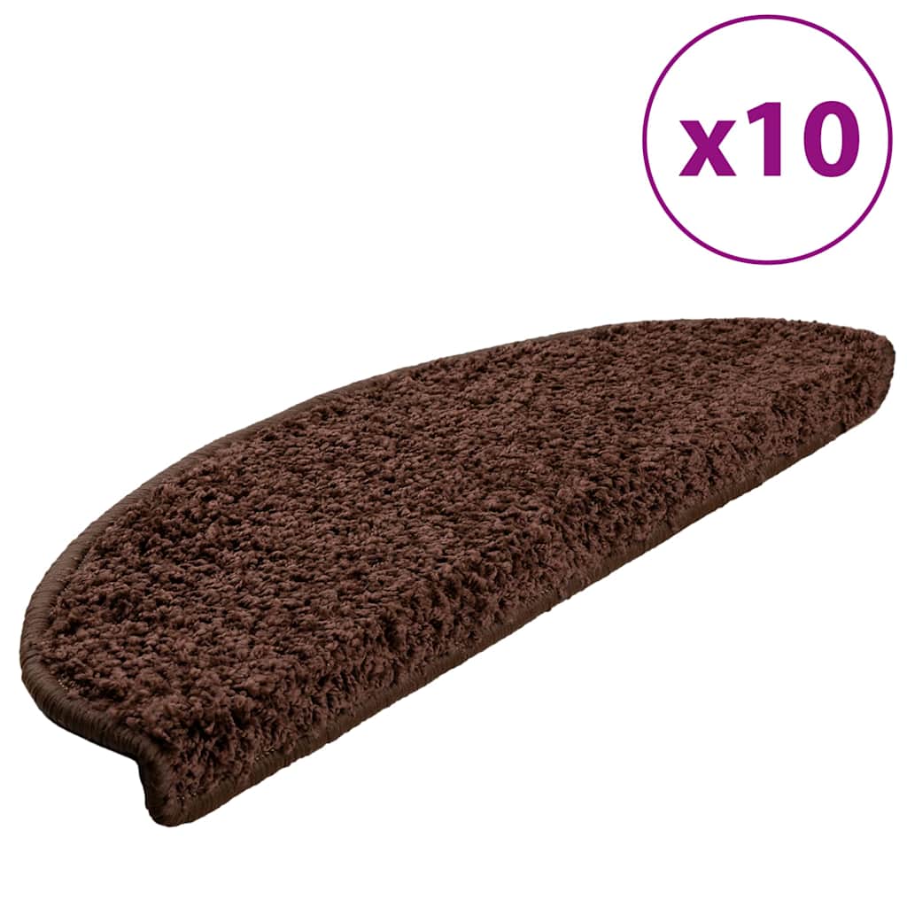 Tapetes de escada 10 peças 65x21x4 cm marrom semicircular grande