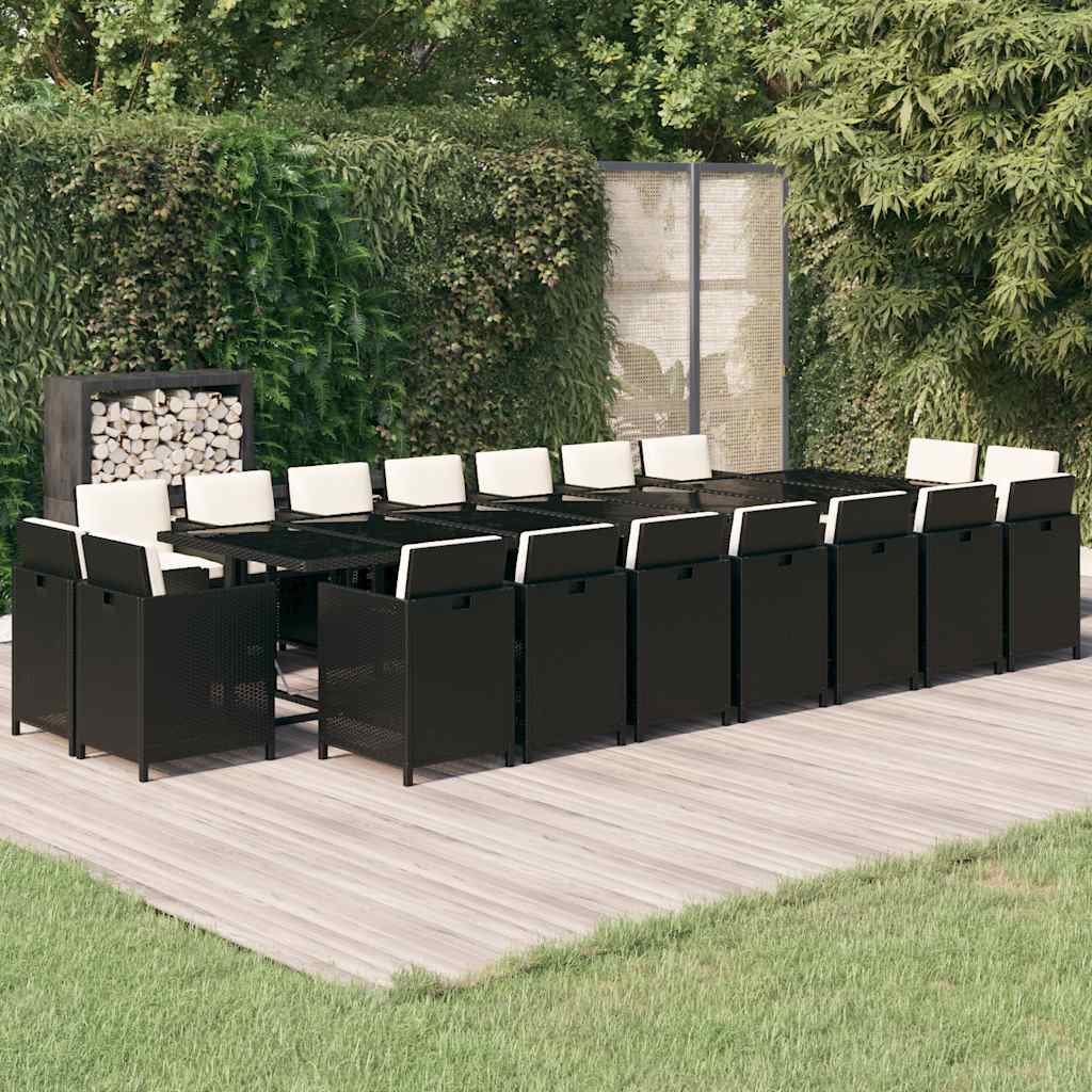 19 Pcs conjunto jantar p/ jardim c/ almofadões vime PE preto