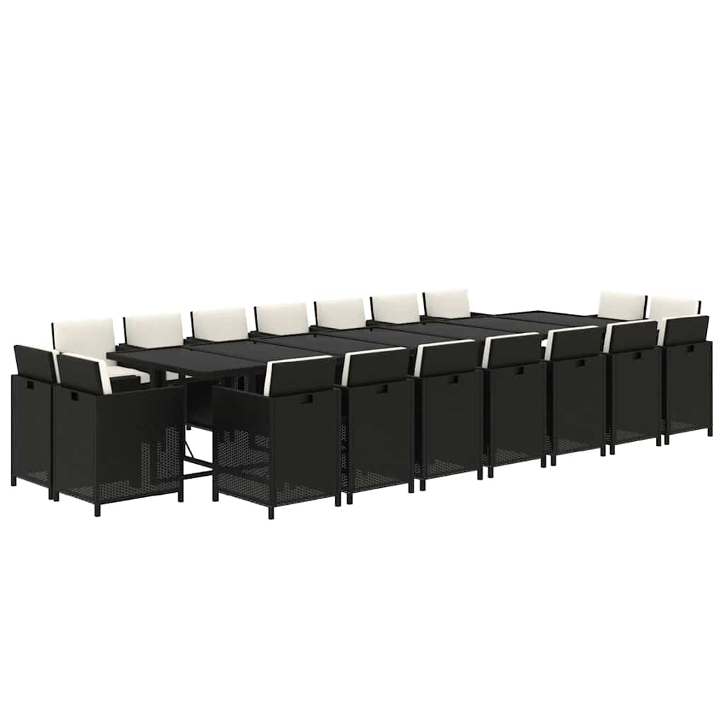 19 Pcs conjunto jantar p/ jardim c/ almofadões vime PE preto