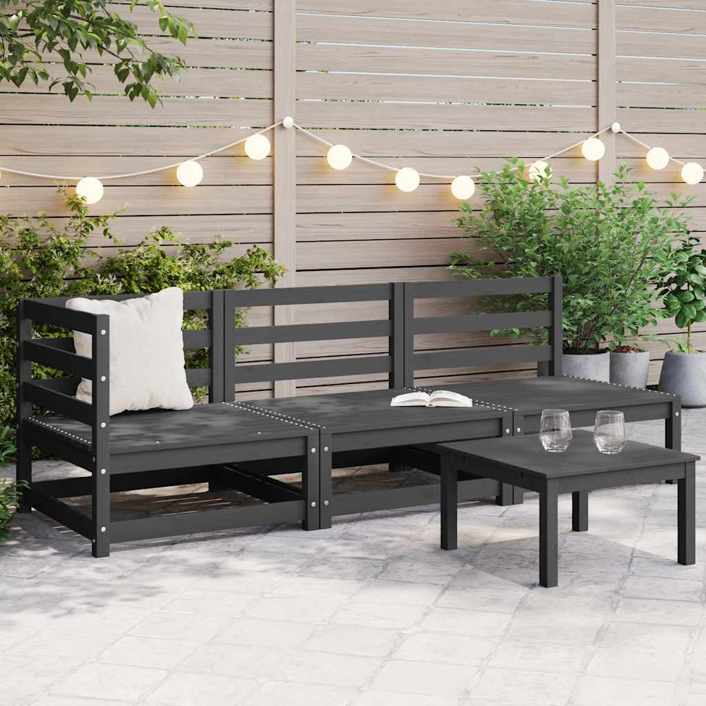 3 Pcs conjunto lounge de jardim pinho maciço cinzento