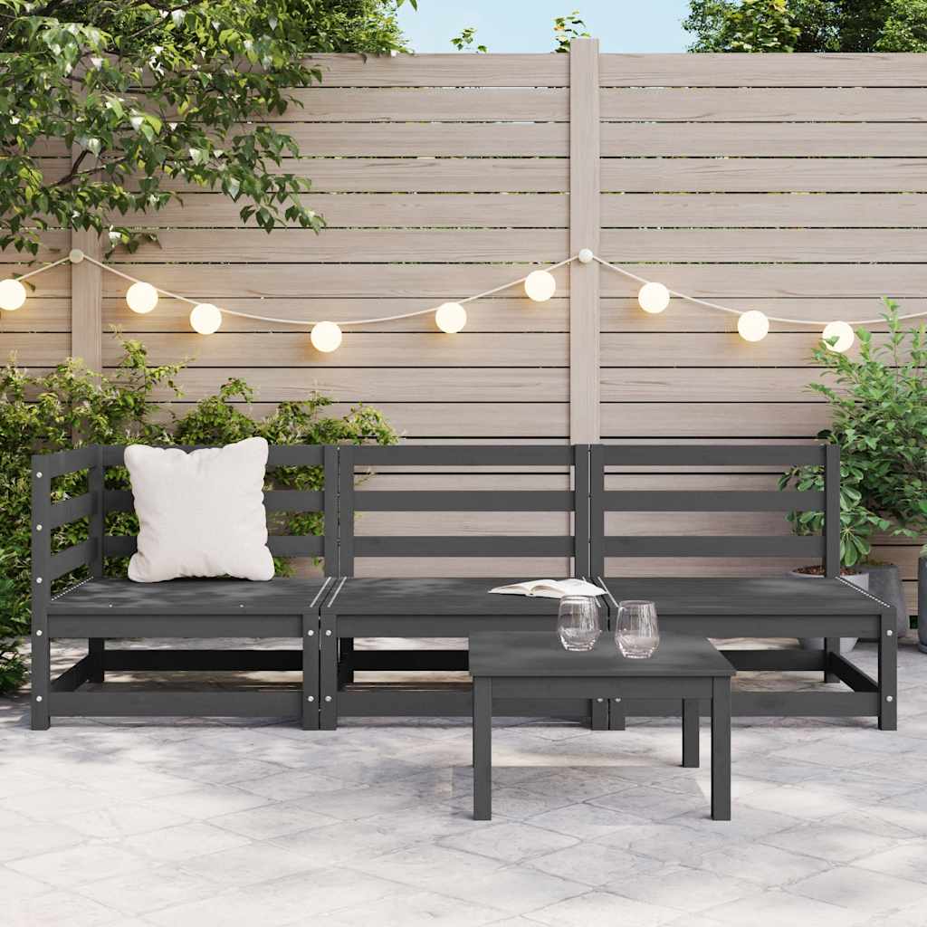 3 Pcs conjunto lounge de jardim pinho maciço cinzento