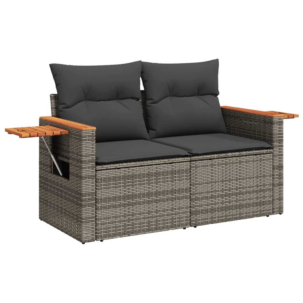 10 Pcs conjunto sofás de jardim c/ almofadões vime PE cinzento