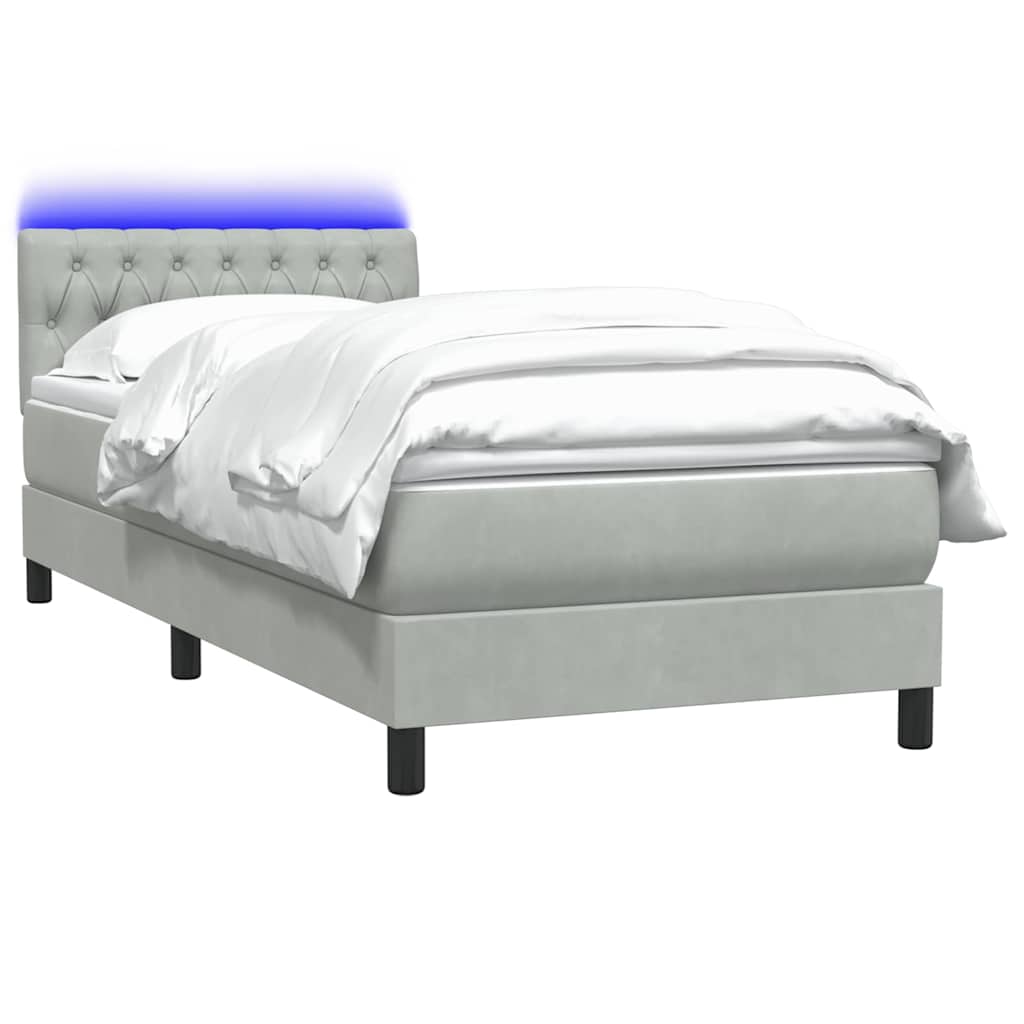 Cama box spring c/ colchão e LED cinzento-claro 80x220 cm veludo