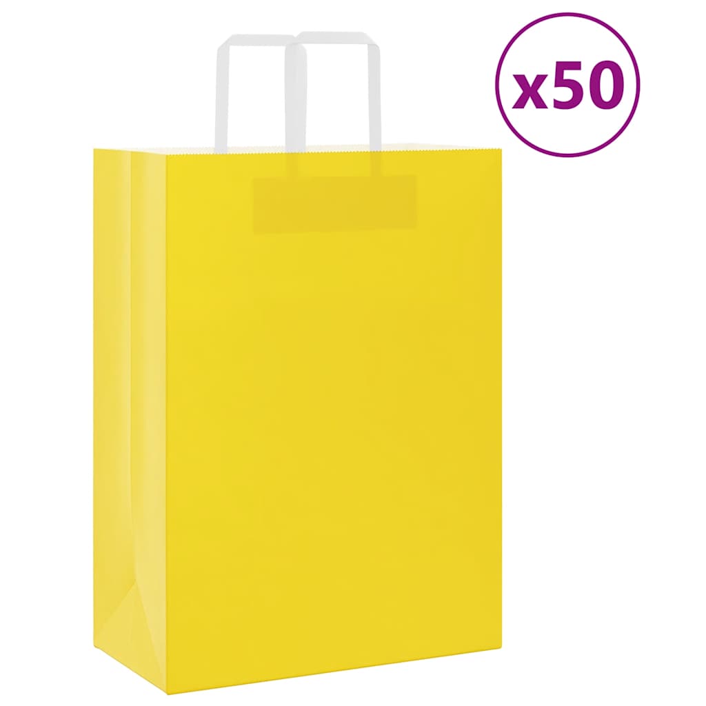 Sacos de papel 50 unid com alças amarelo 32x17x44 cm