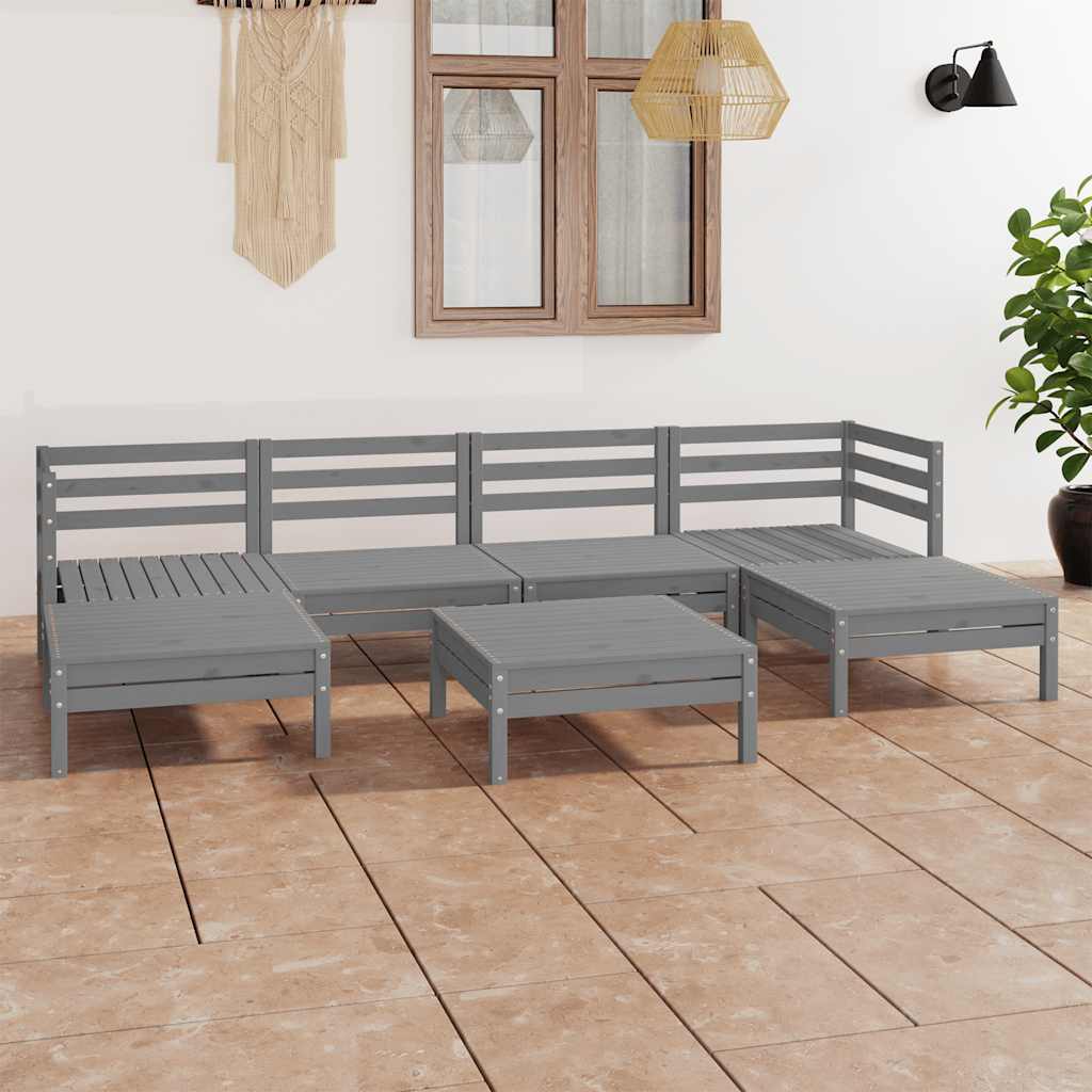 7 Pcs conjunto lounge de jardim pinho maciço cinzento
