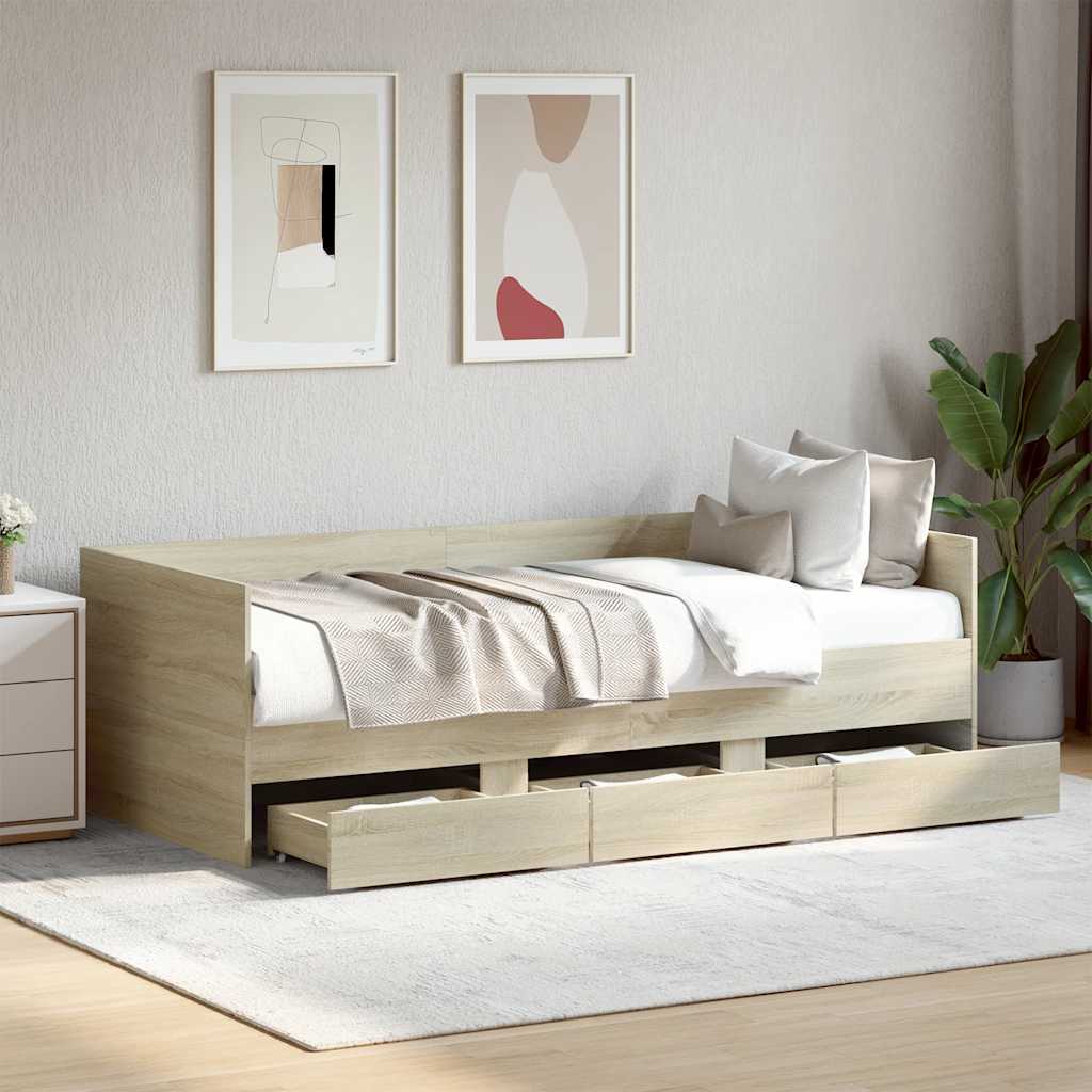 Sofá-cama com gavetas sem colchão 90x200 cm carvalho sonoma