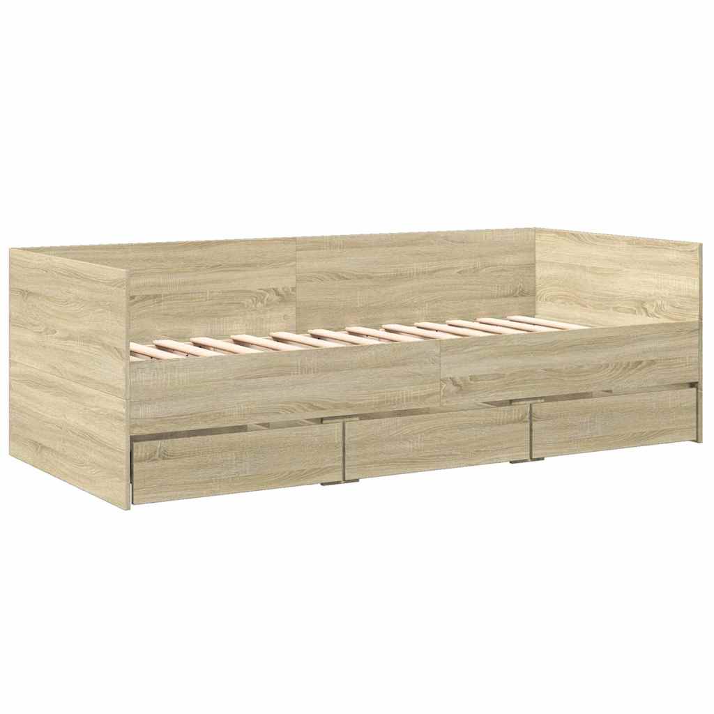 Sofá-cama com gavetas sem colchão 90x200 cm carvalho sonoma