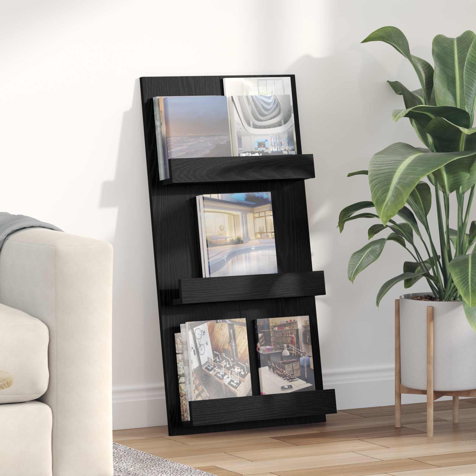 Estante de revistas carvalho preto 51 x 11 x 102 cm