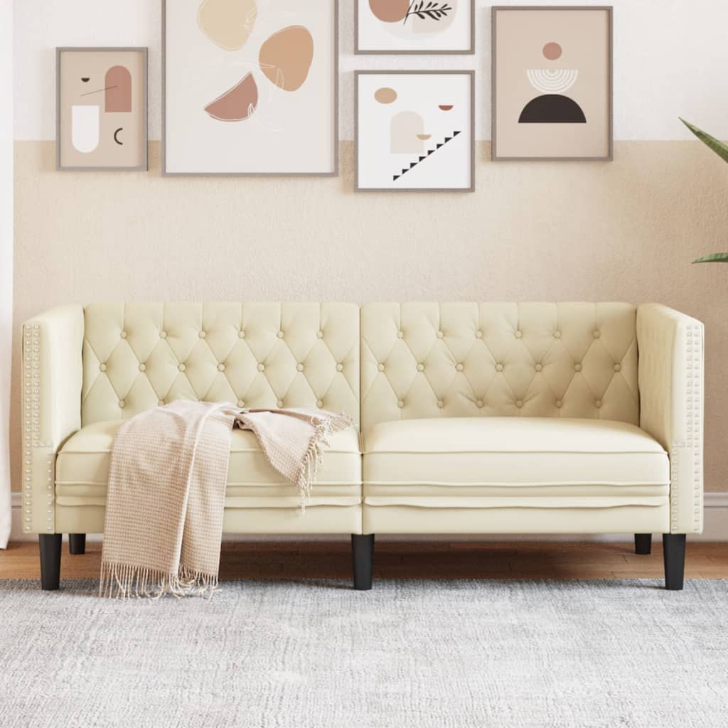 Sofá chesterfield 2 lugares couro artificial creme