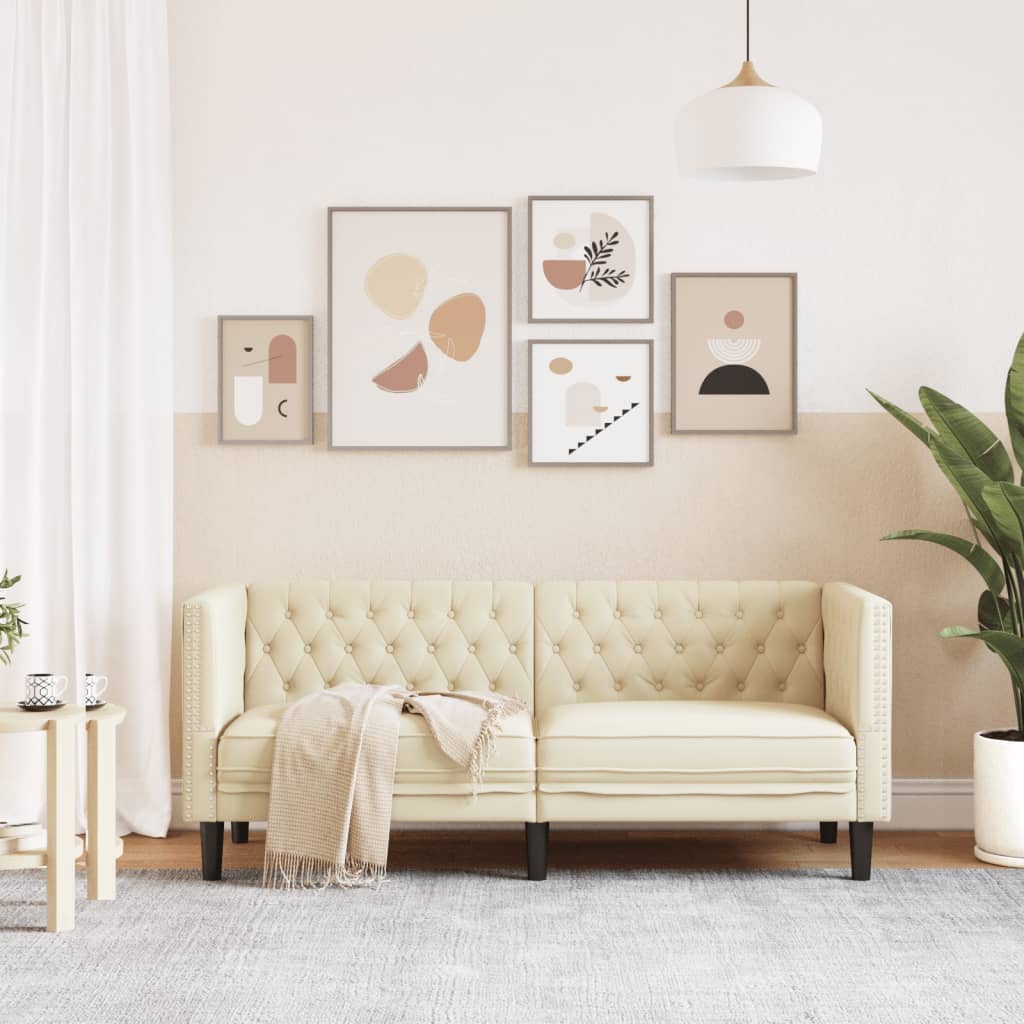 Sofá chesterfield 2 lugares couro artificial creme