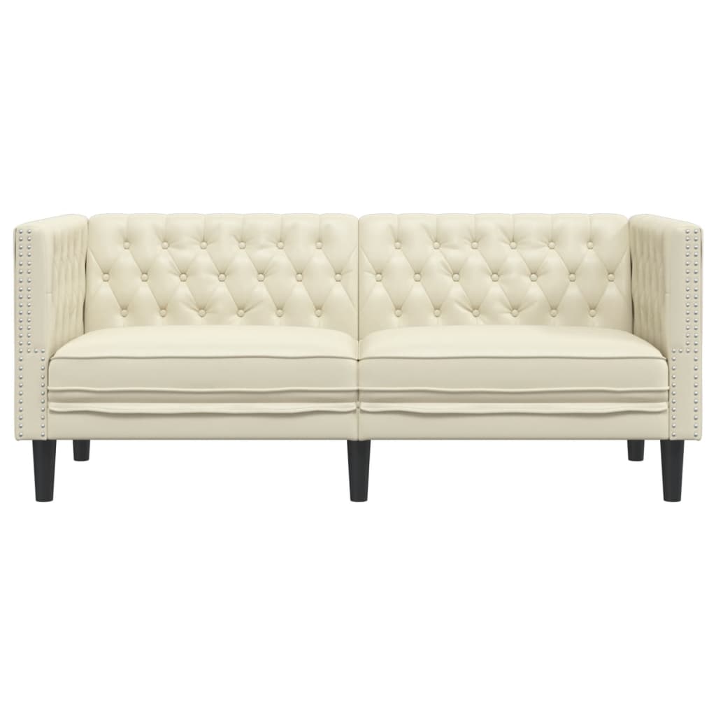 Sofá chesterfield 2 lugares couro artificial creme