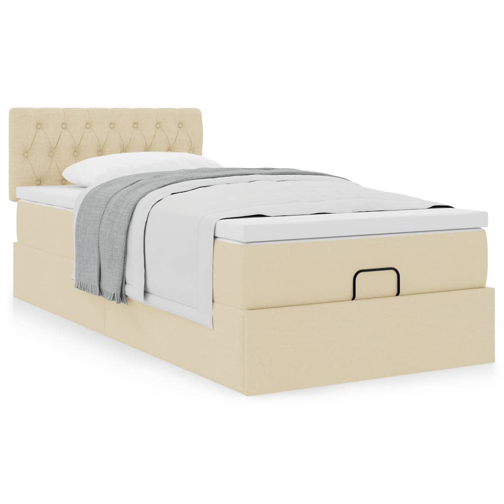 Cama otomana com colchão 100x200 cm tecido creme