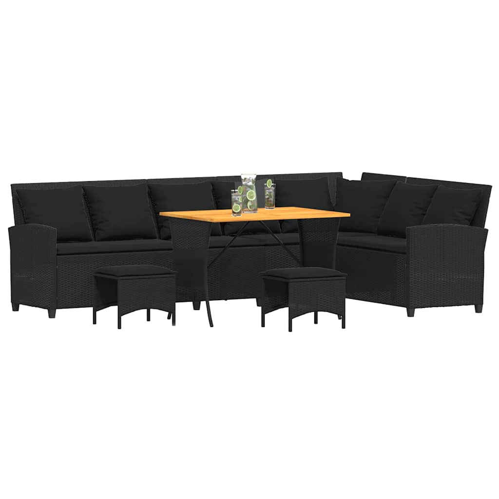 4Pcs conjunto sofás de jardim com almofadões em l vime PE preto