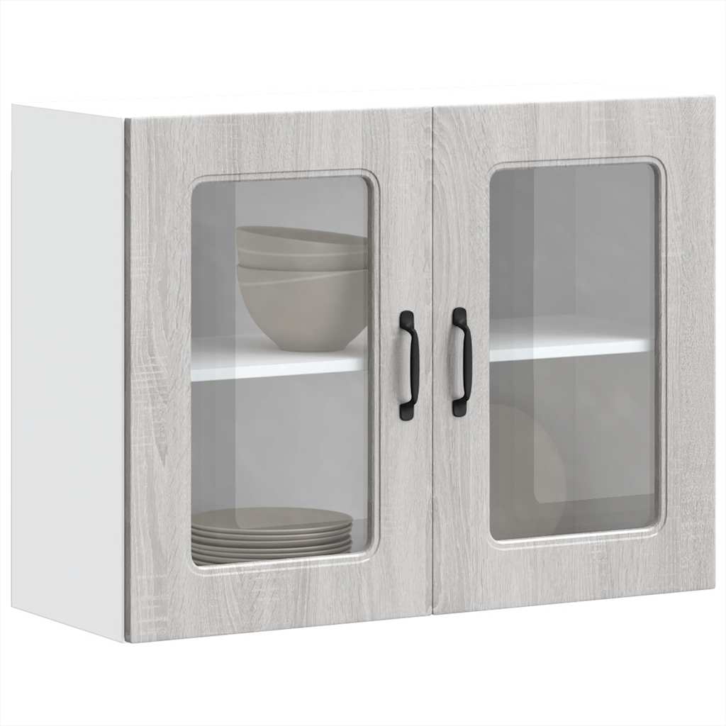 Armário de parede de cozinha porta vidro kalmar cinza sonoma