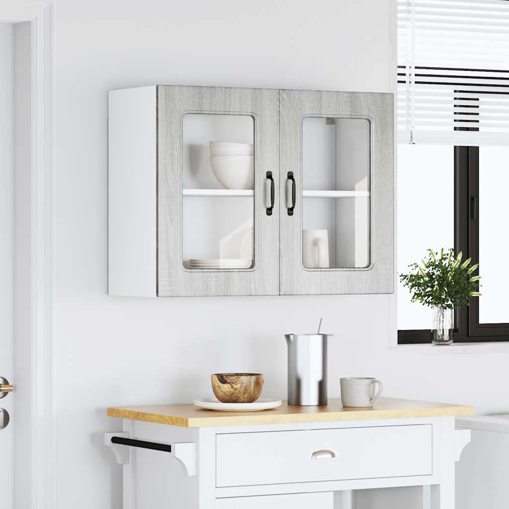 Armário de parede de cozinha porta vidro kalmar cinza sonoma