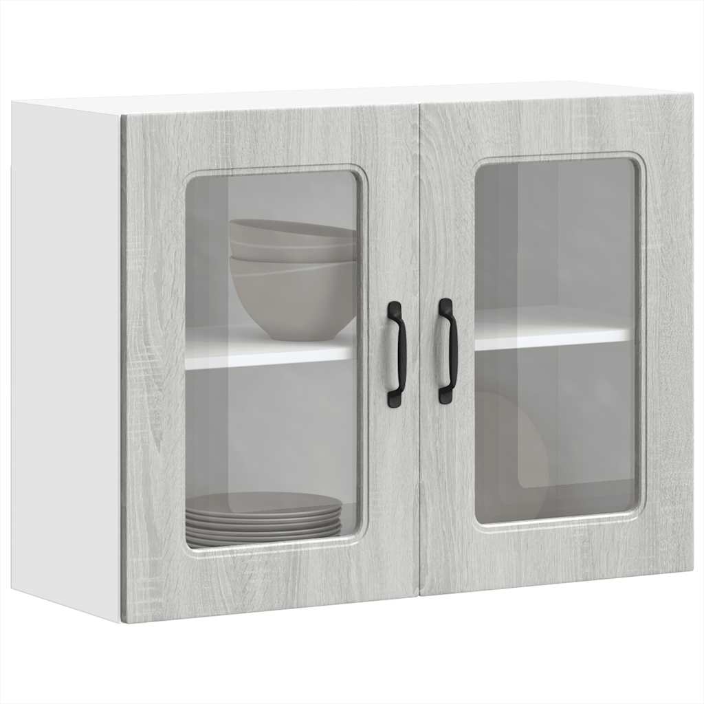 Armário de parede de cozinha porta vidro kalmar cinza sonoma