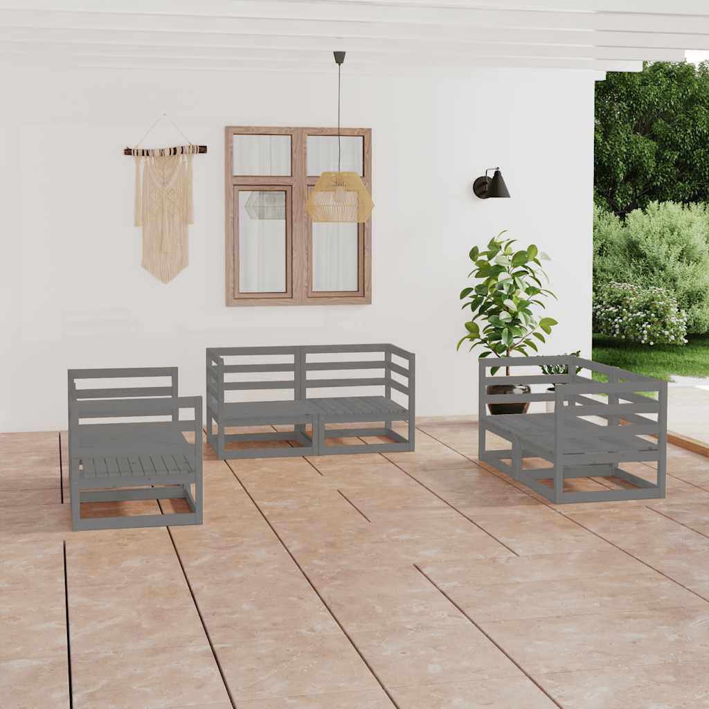 6 Pcs conjunto lounge de jardim pinho maciço cinzento