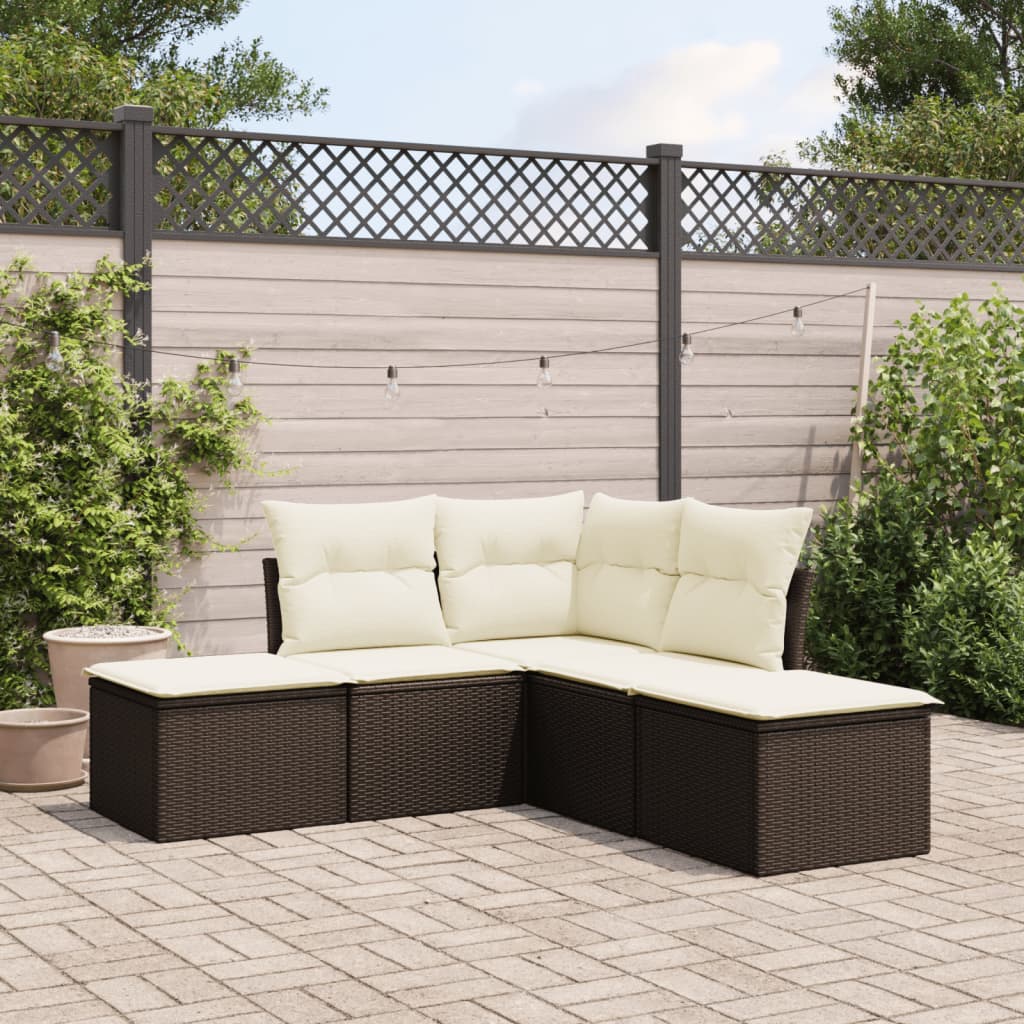 5 Pcs conjunto sofás p/ jardim c/ almofadões vime PE castanho