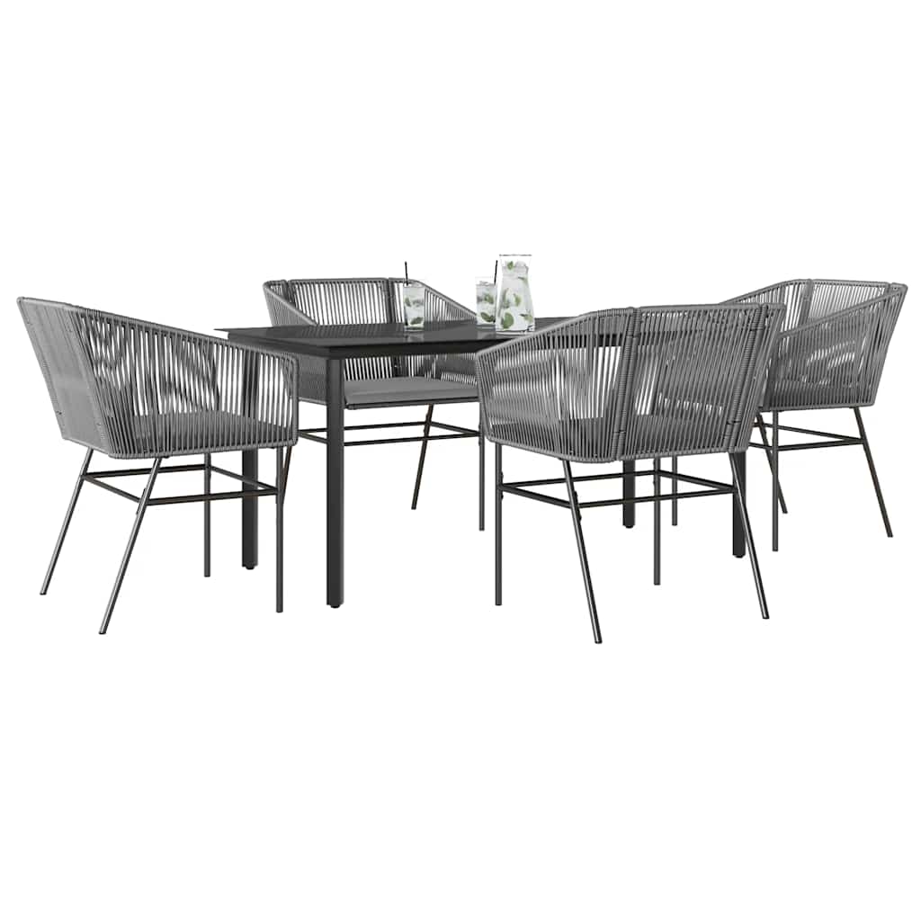 Conjunto jantar jardim 5 peças almofadas vidro vime cinzento PE