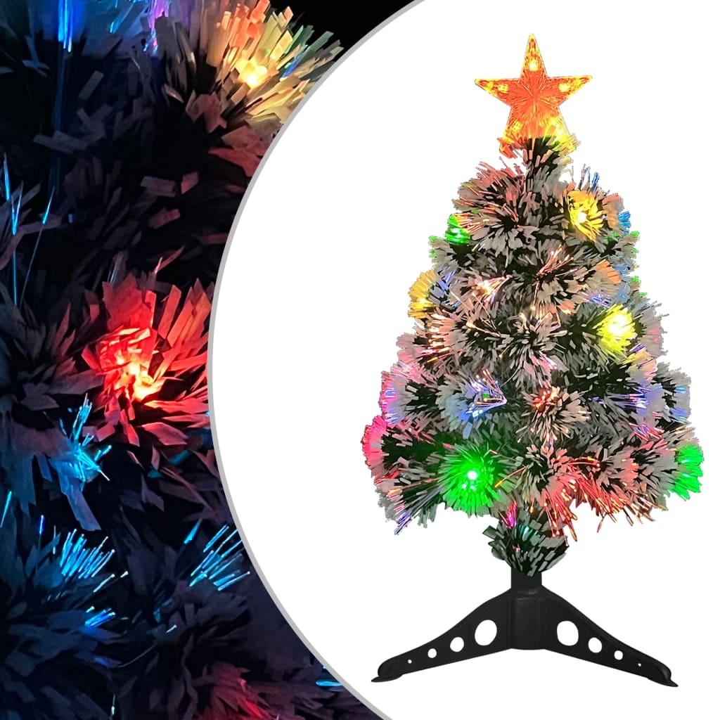 Árvore natal artificial pré-iluminada fibra ótica branco/azul