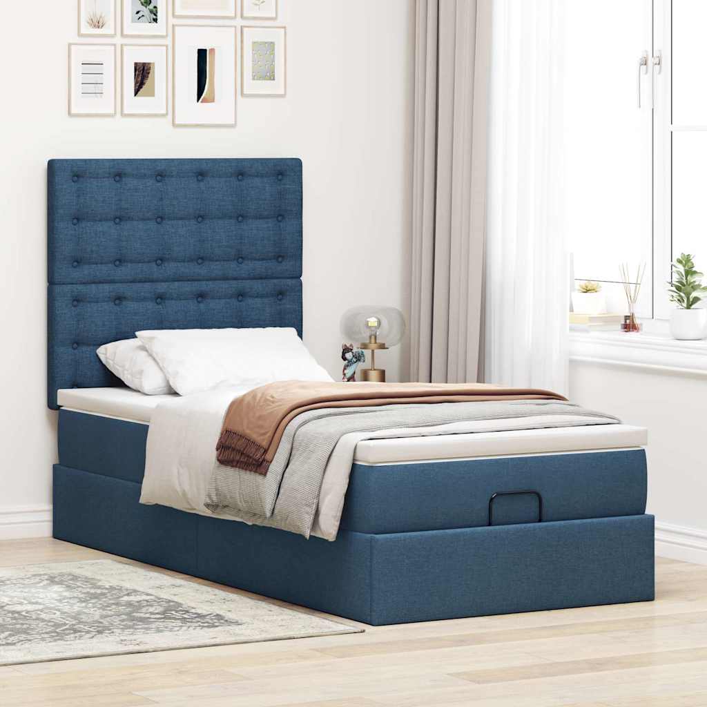 Cama otomana com colchão 90x200 cm tecido azul