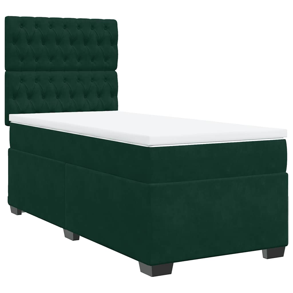 Cama com molas/colchão 100x200 cm veludo verde-escuro