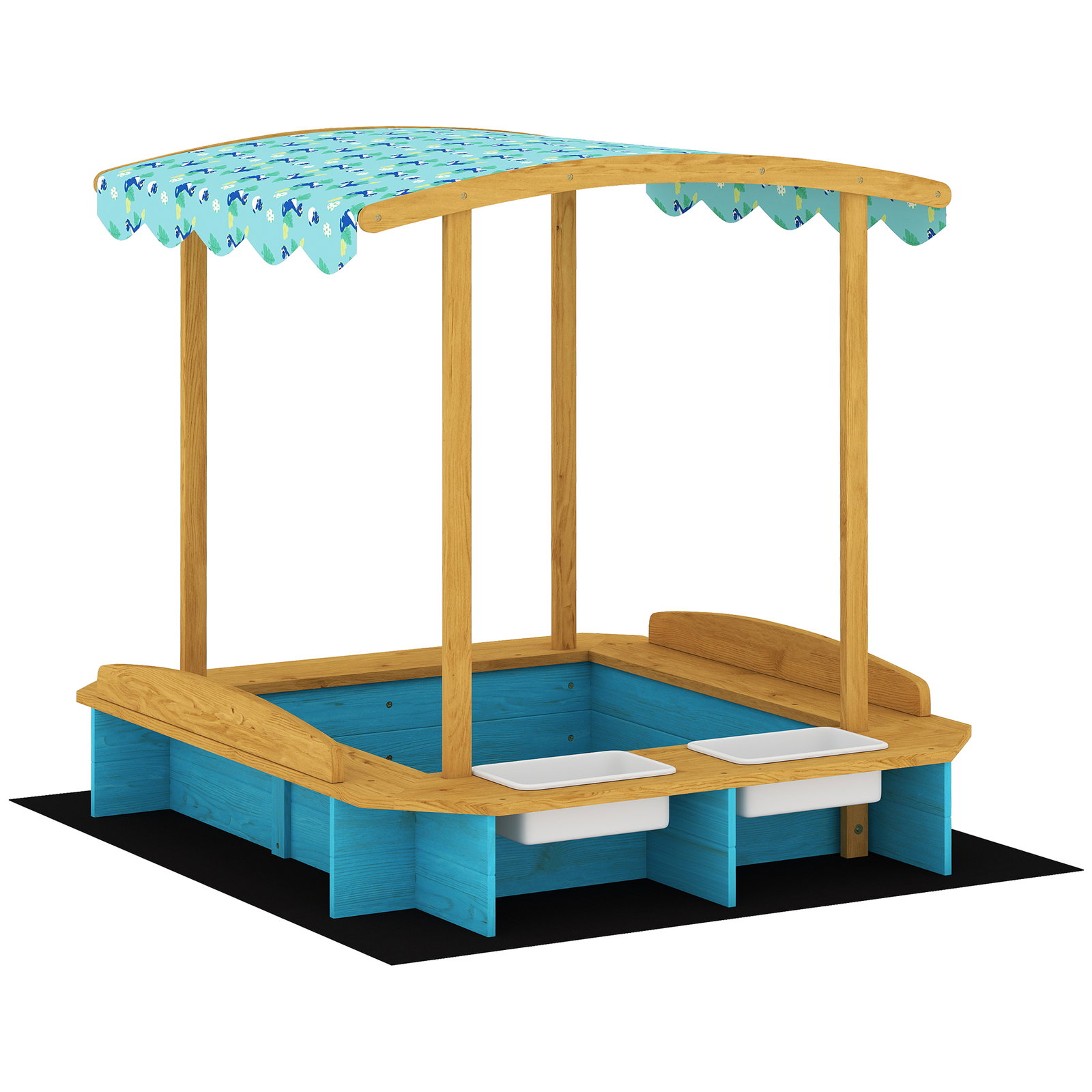 Caixa de areia infantil de madeira com 2 caixas de PP caixa de areia para crianças de 3-6 anos 128x118x121 cm azul e madeira