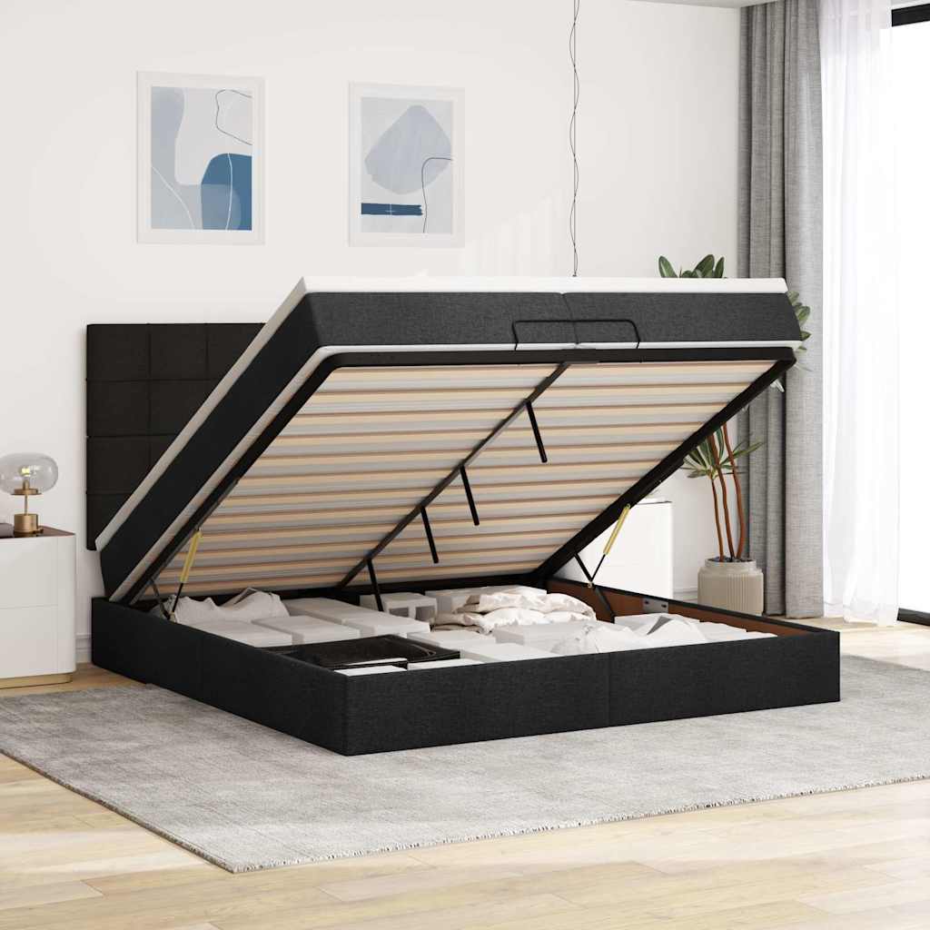 63 / 5,000Vidaxl estrutura de cama otomana com colchões tecido preto