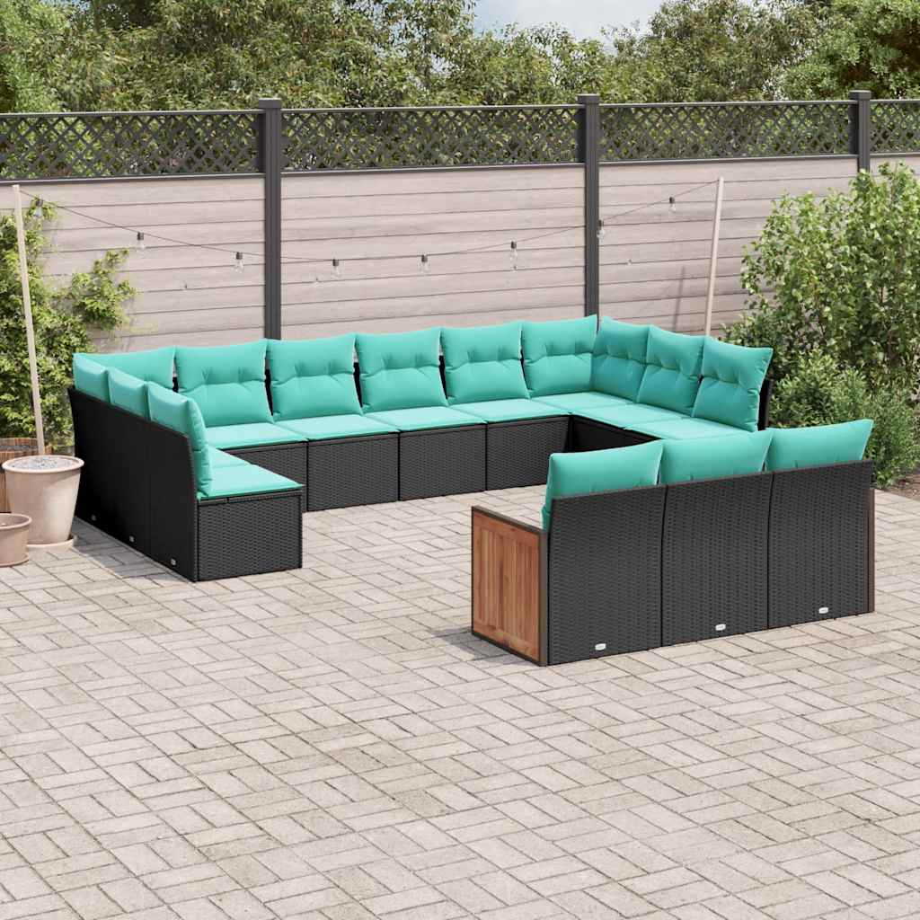 Conjunto de sofá de jardim com 13 peças e almofadas em rattan sintético preto