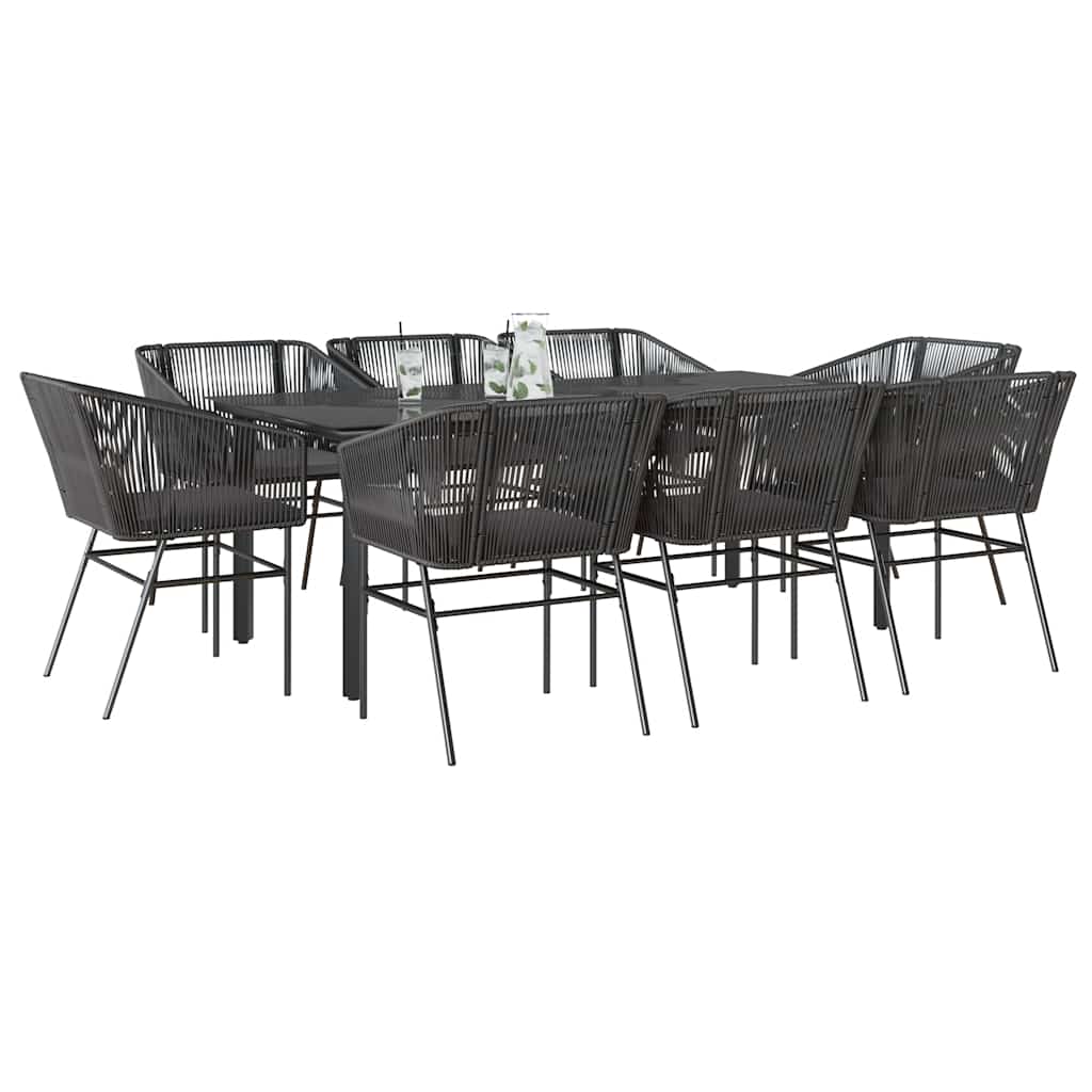 Conjunto de jantar jardim 9 peças almofadas vidro vime PE preto