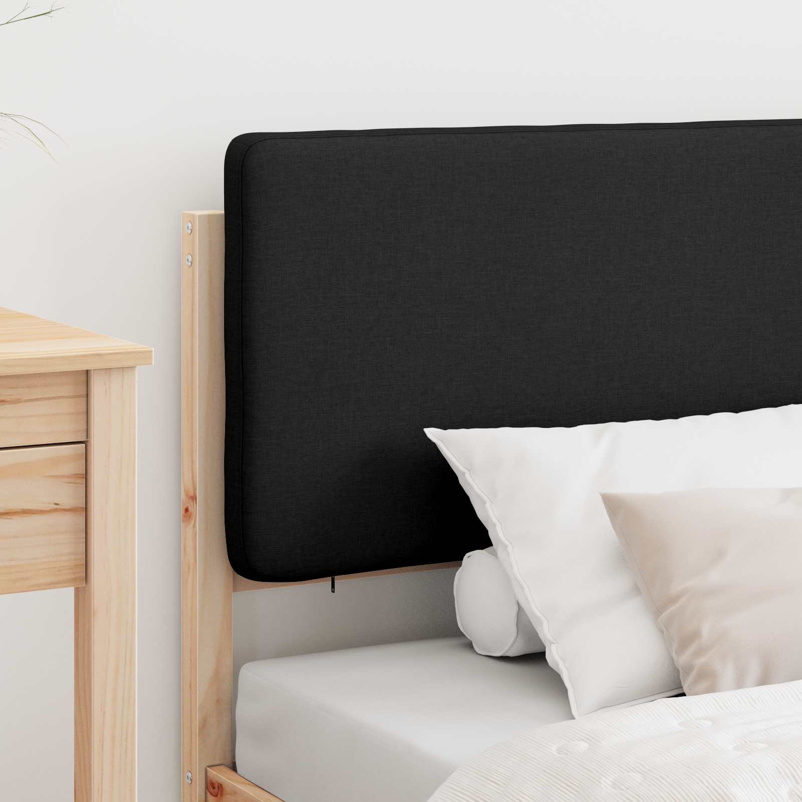 Estrutura de cama com cabeceira estofada preto 90 x 200 cm