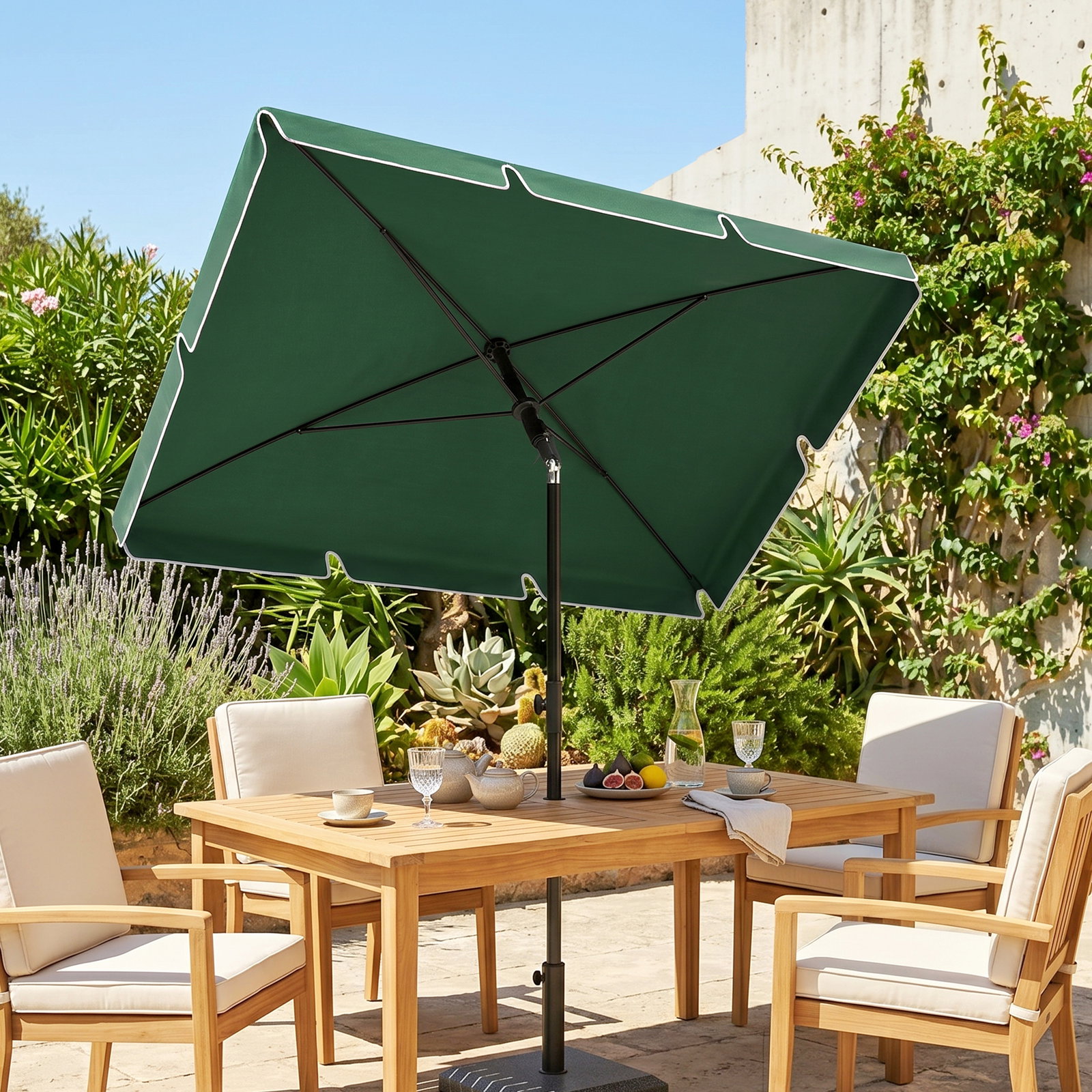 Chapéu de sol retangular de jardim 198x130x240cm chapéu de sol de alumínio com função de inclinação para terraço pátio exterior verde