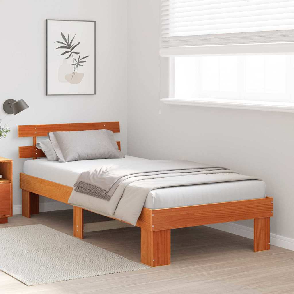Estrutura da cama com cabeceira marrom cera 75 x 190 cm