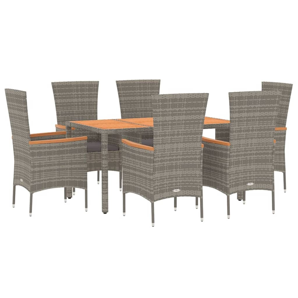 7 Pcs conjunto de jantar p/ jardim c/ almofadões vime PE cinza