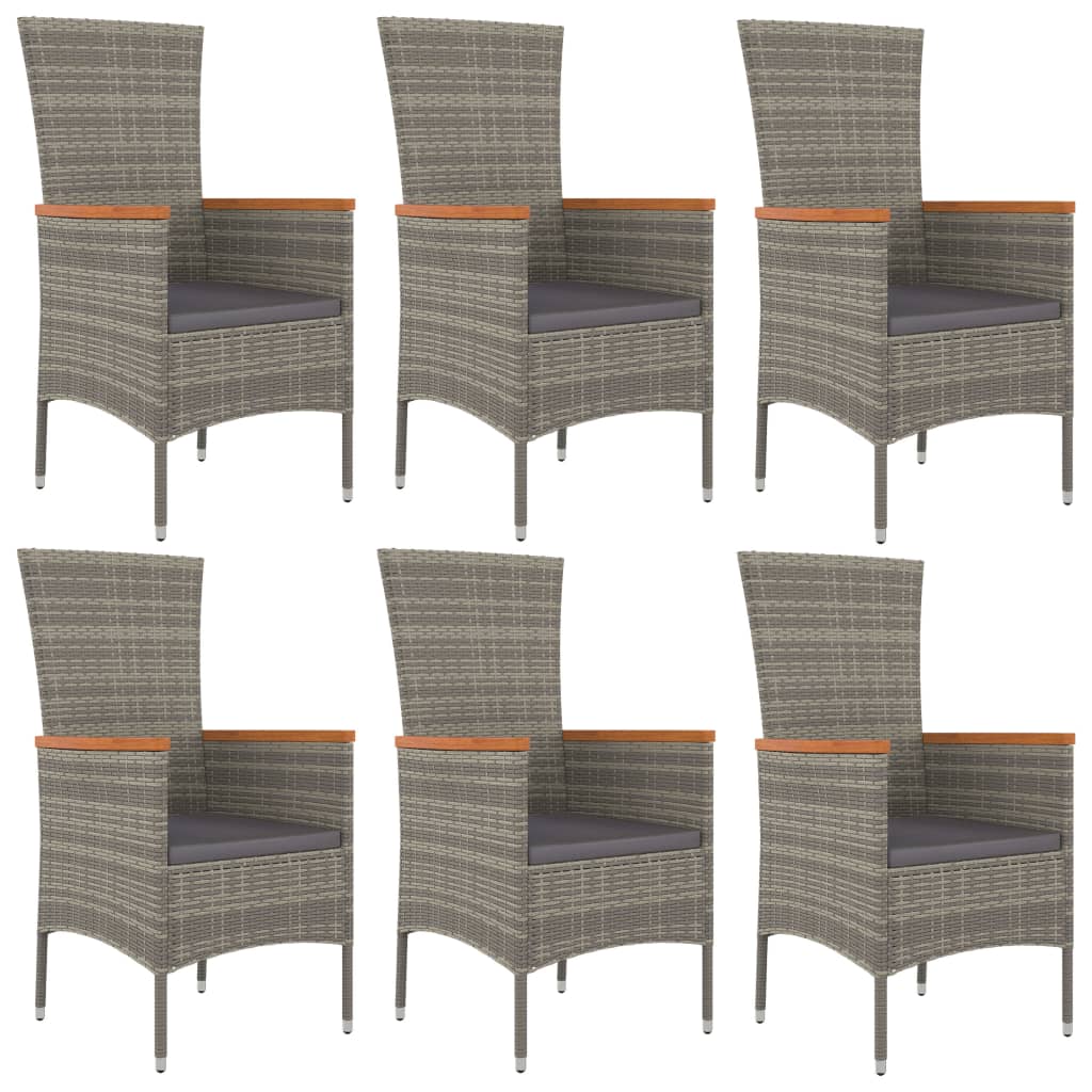 7 Pcs conjunto de jantar p/ jardim c/ almofadões vime PE cinza