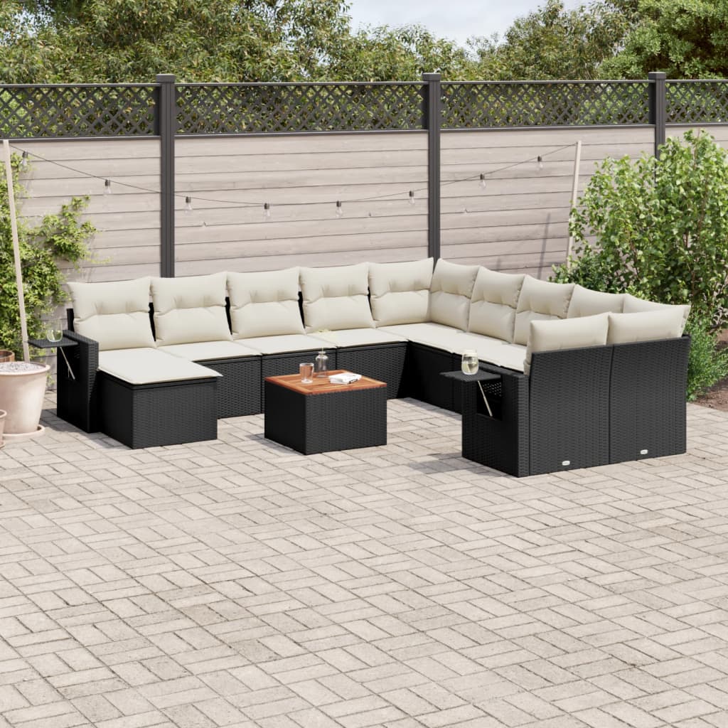 12 Pcs conjunto de sofás de jardim c/ almofadões vime PE preto