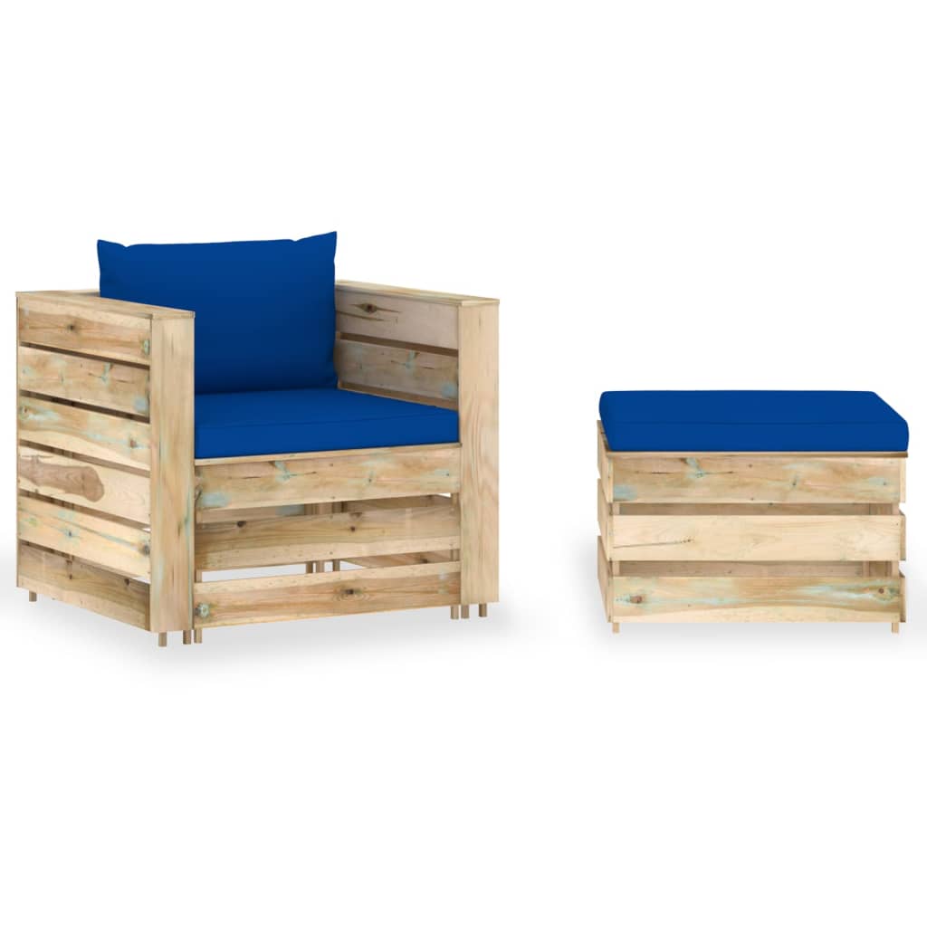 2 Pcs conj. lounge jardim c/ almofadões madeira impreg. verde