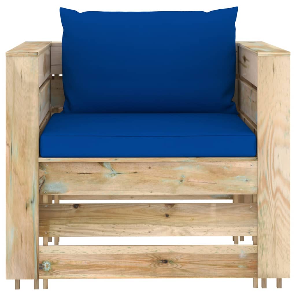 2 Pcs conj. lounge jardim c/ almofadões madeira impreg. verde