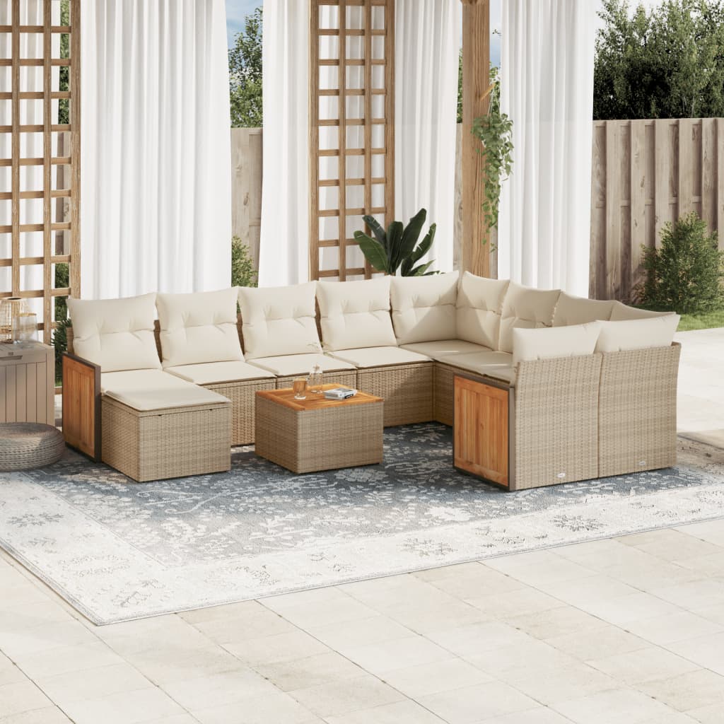 11 Pcs conjunto sofás de jardim c/ almofadões vime PE bege