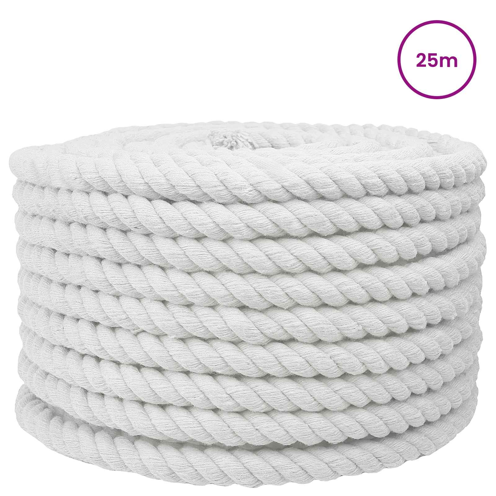 Corda de algodão 24 mm 25 m branco 100% algodão