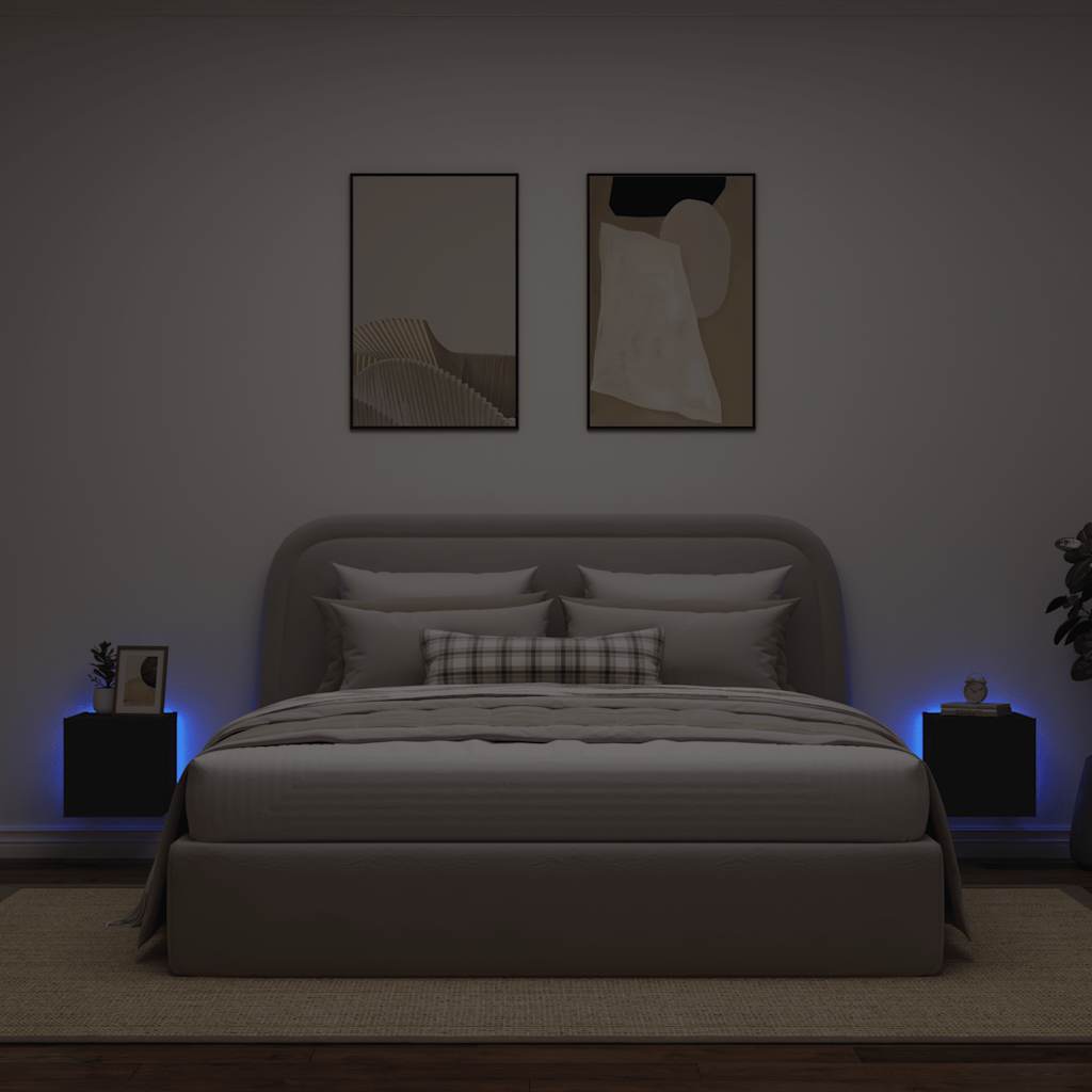 Móveis de parede p/ TV com luzes LED 2 pcs 30,5x35x30 cm preto