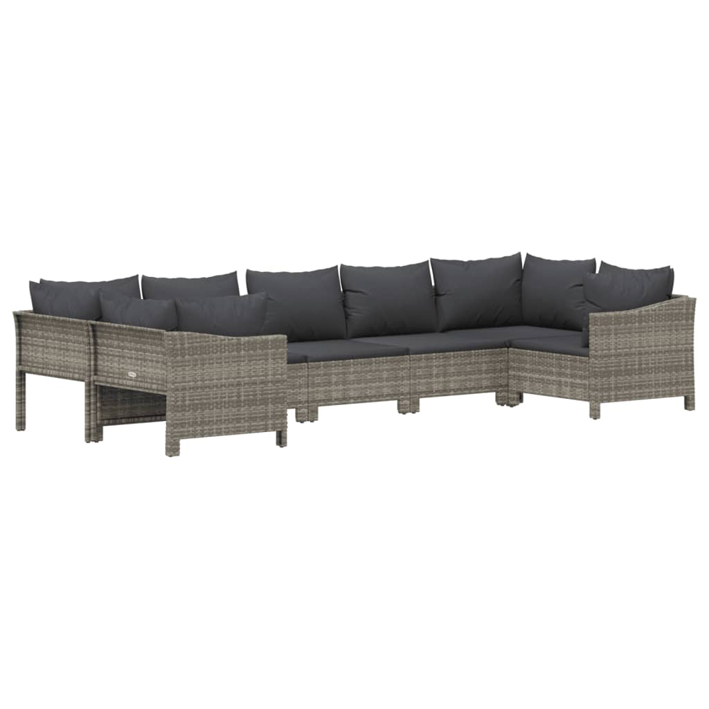 7 Pcs conjunto lounge de jardim c/ almofadões vime PE cinzento