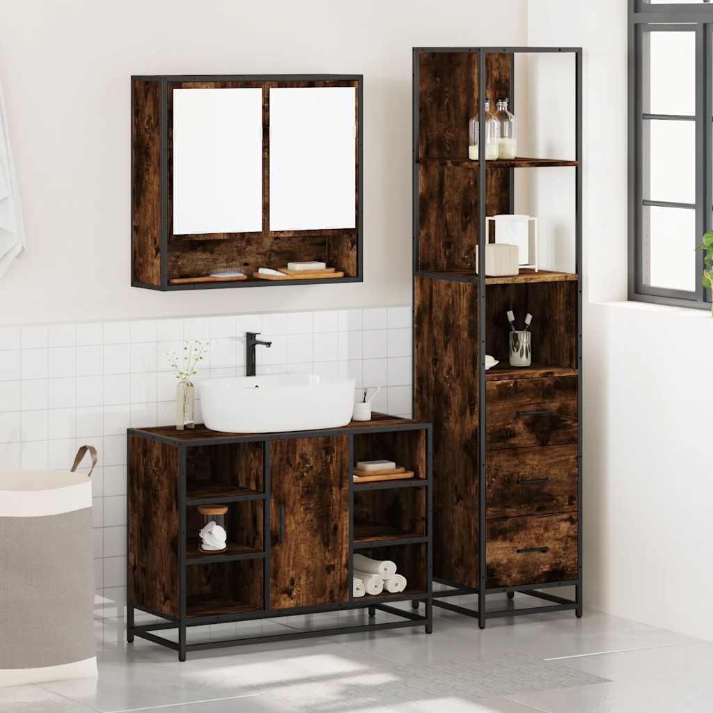 3 Pcs conjunto de móveis wc madeira processada carvalho fumado