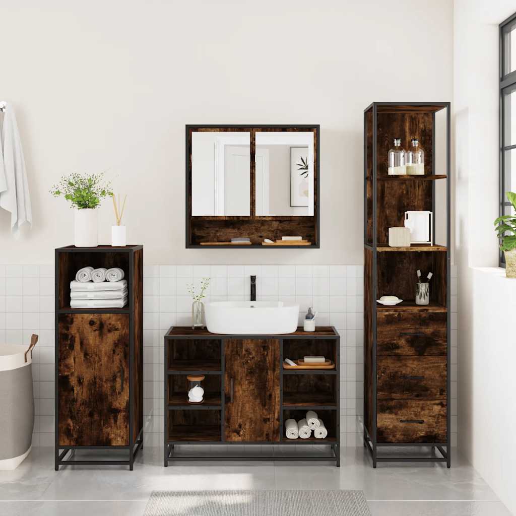 3 Pcs conjunto de móveis wc madeira processada carvalho fumado