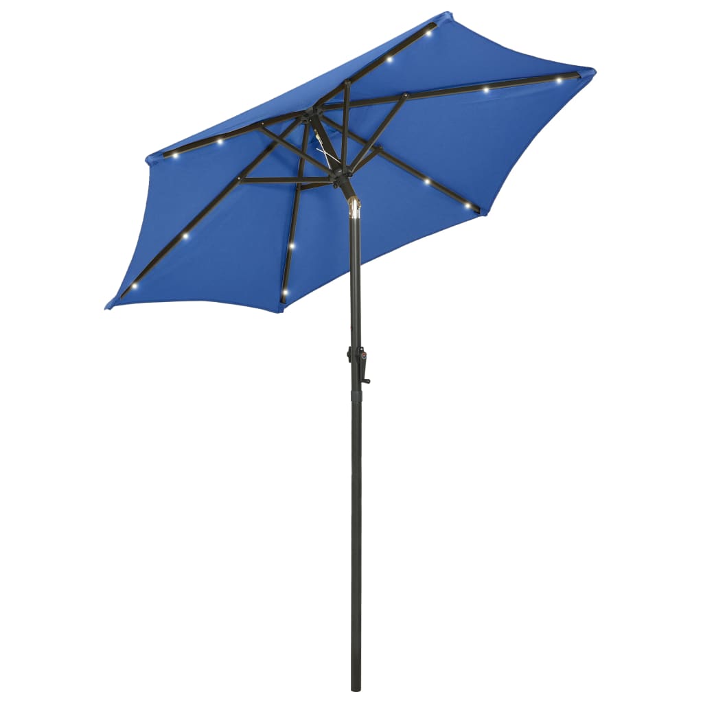 Guarda-sol de jardim c/ luzes LED 200x211cm alumínio azul-ciano