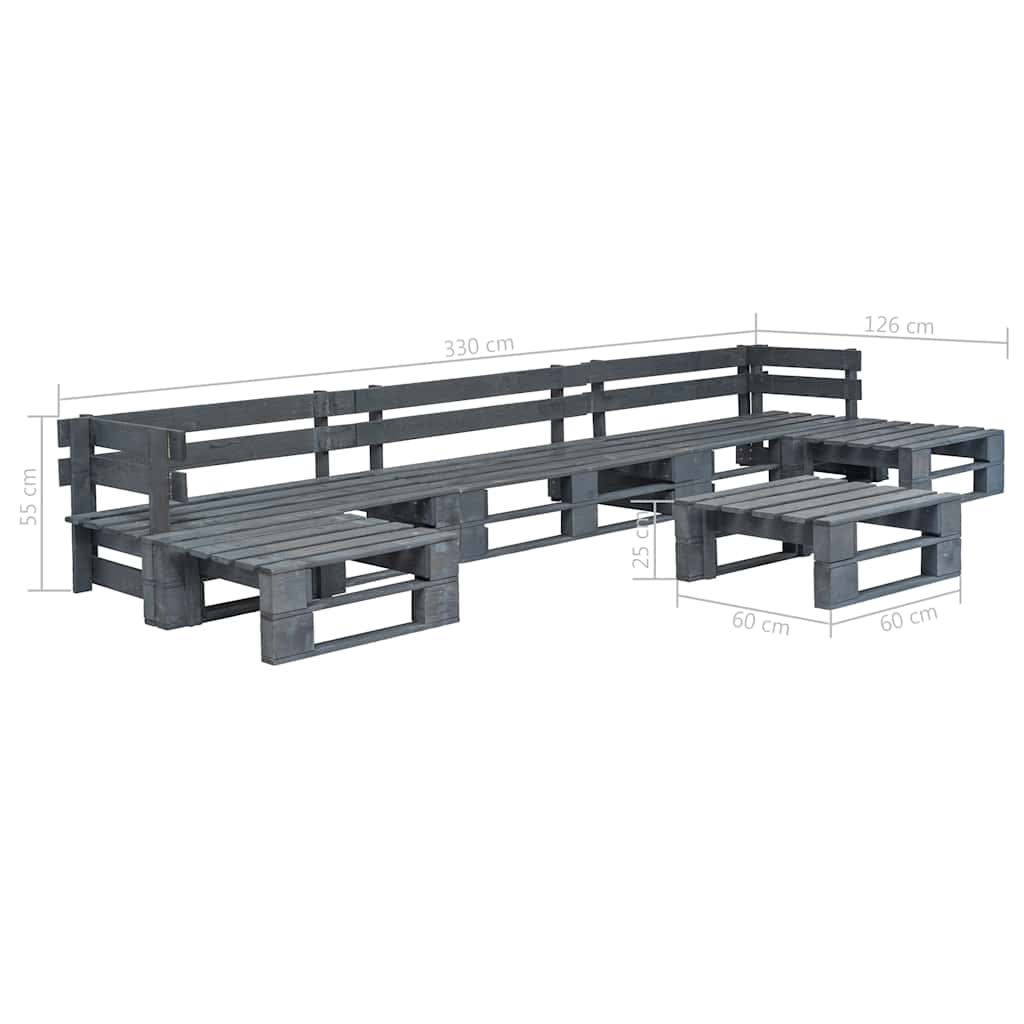 6 Pcs conjunto lounge de jardim paletes madeira cinzento
